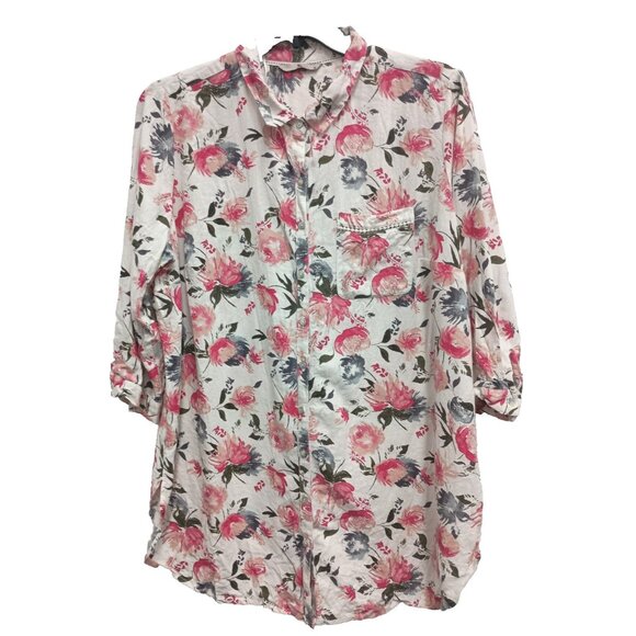 TU Womens Coastal Lagenlook Tunic Top Sz 20 Floral Linen Blend 3/4 Sleeve Casual - Picture 1 of 10